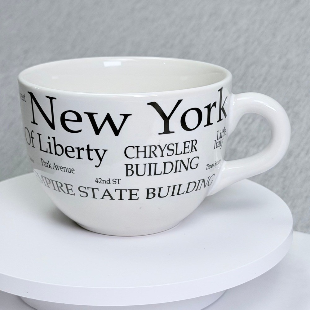 City Merchandise New York City Landmarks Typography Ceramic Mug Soup Bowl White